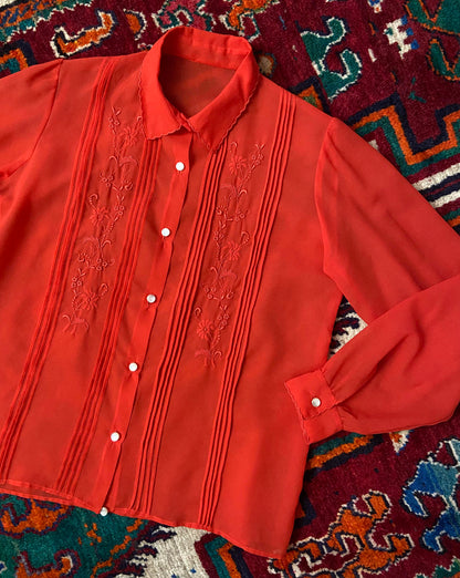 Vintage 1970s Sheer Embroidered Shirt