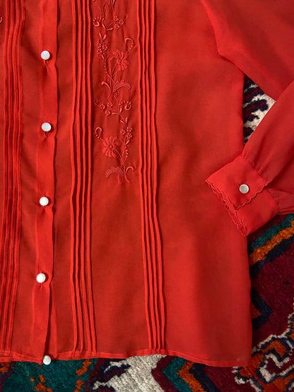 Vintage 1970s Sheer Embroidered Shirt