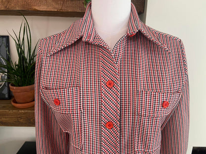 Vintage 1970s Houndstooth Dagger Collar Shirt