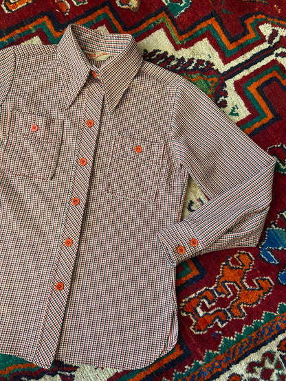 Vintage 1970s Houndstooth Dagger Collar Shirt