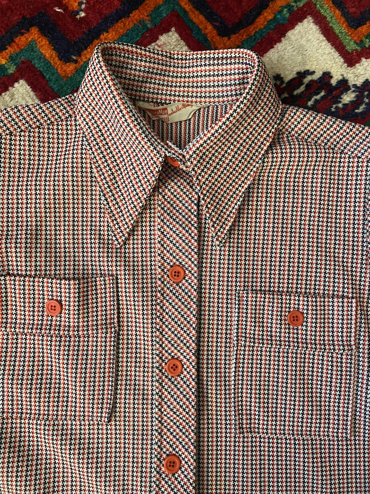 Vintage 1970s Houndstooth Dagger Collar Shirt