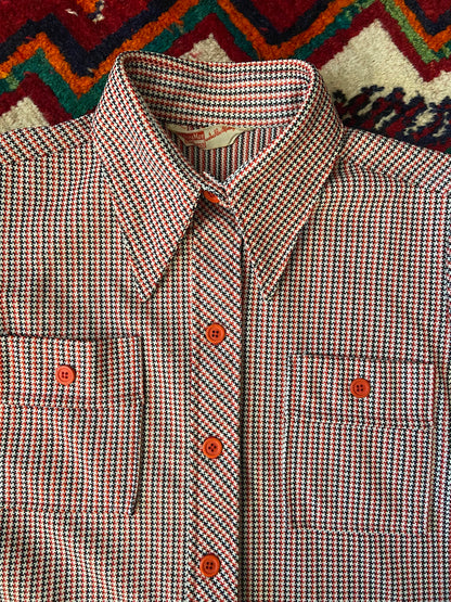 Vintage 1970s Houndstooth Dagger Collar Shirt