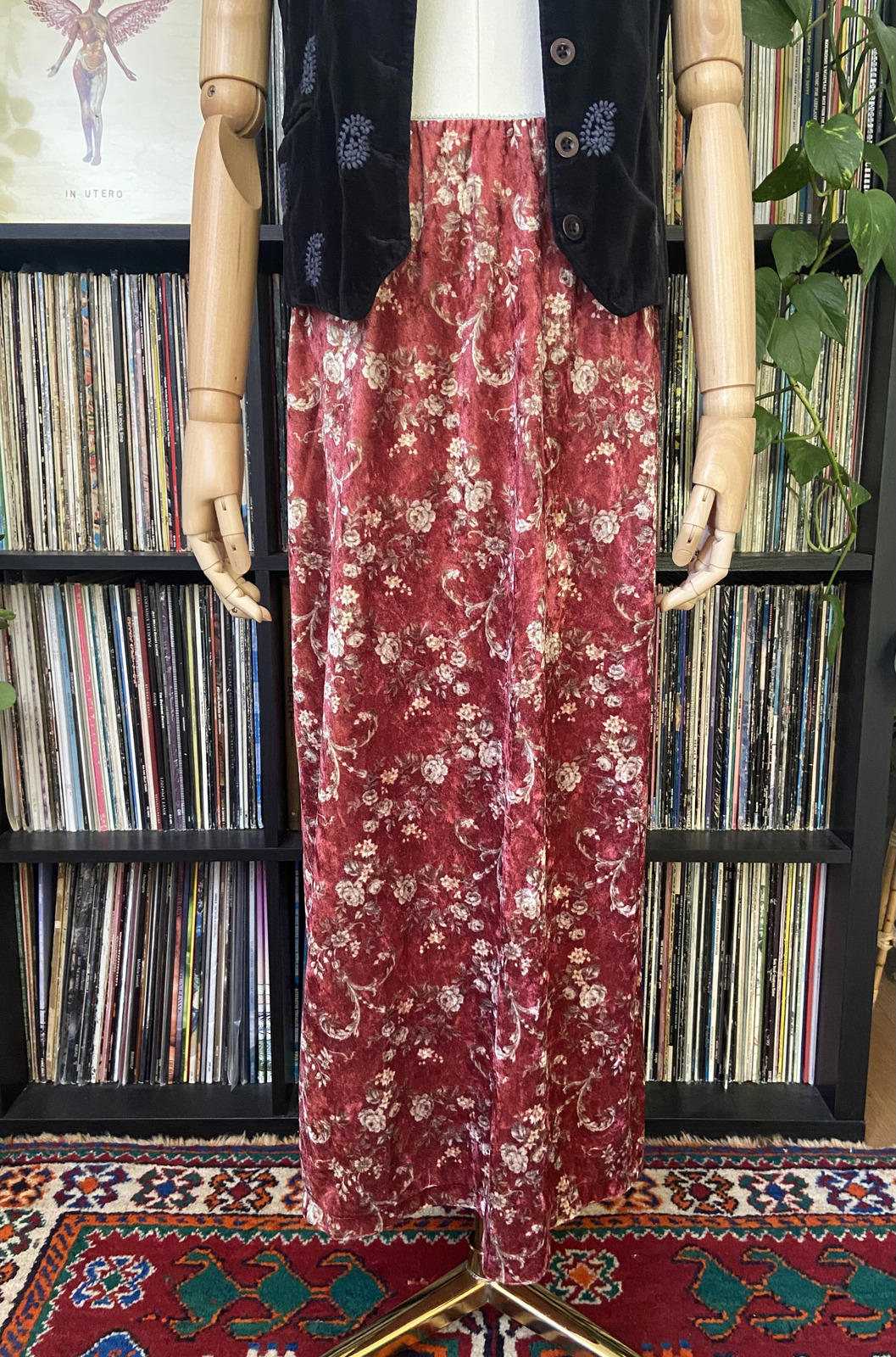 Vintage Crushed Velvet Floral Skirt