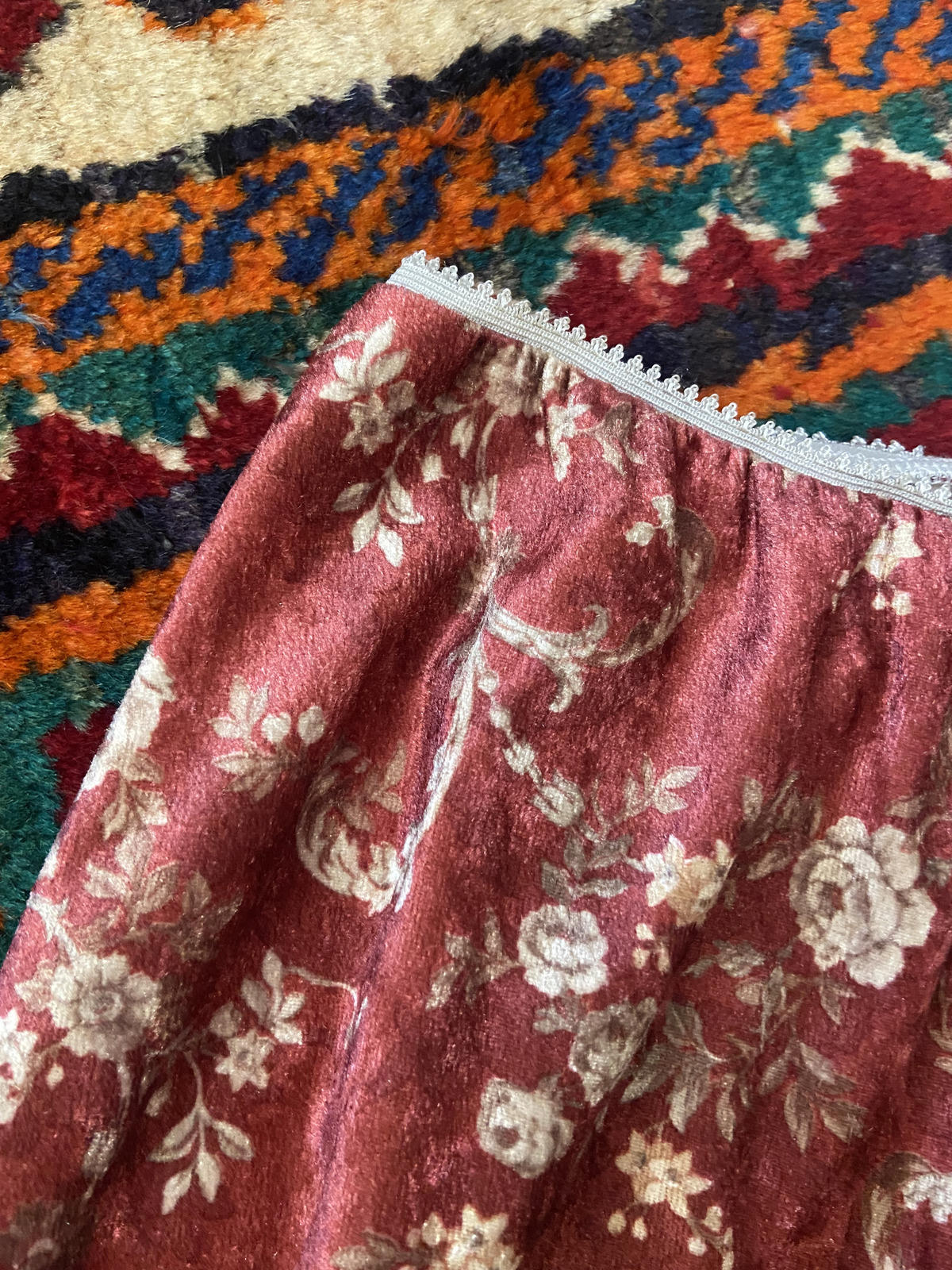 Vintage Crushed Velvet Floral Skirt
