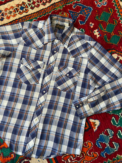 Vintage 1970s Blue & Rust Checked Western Shirt