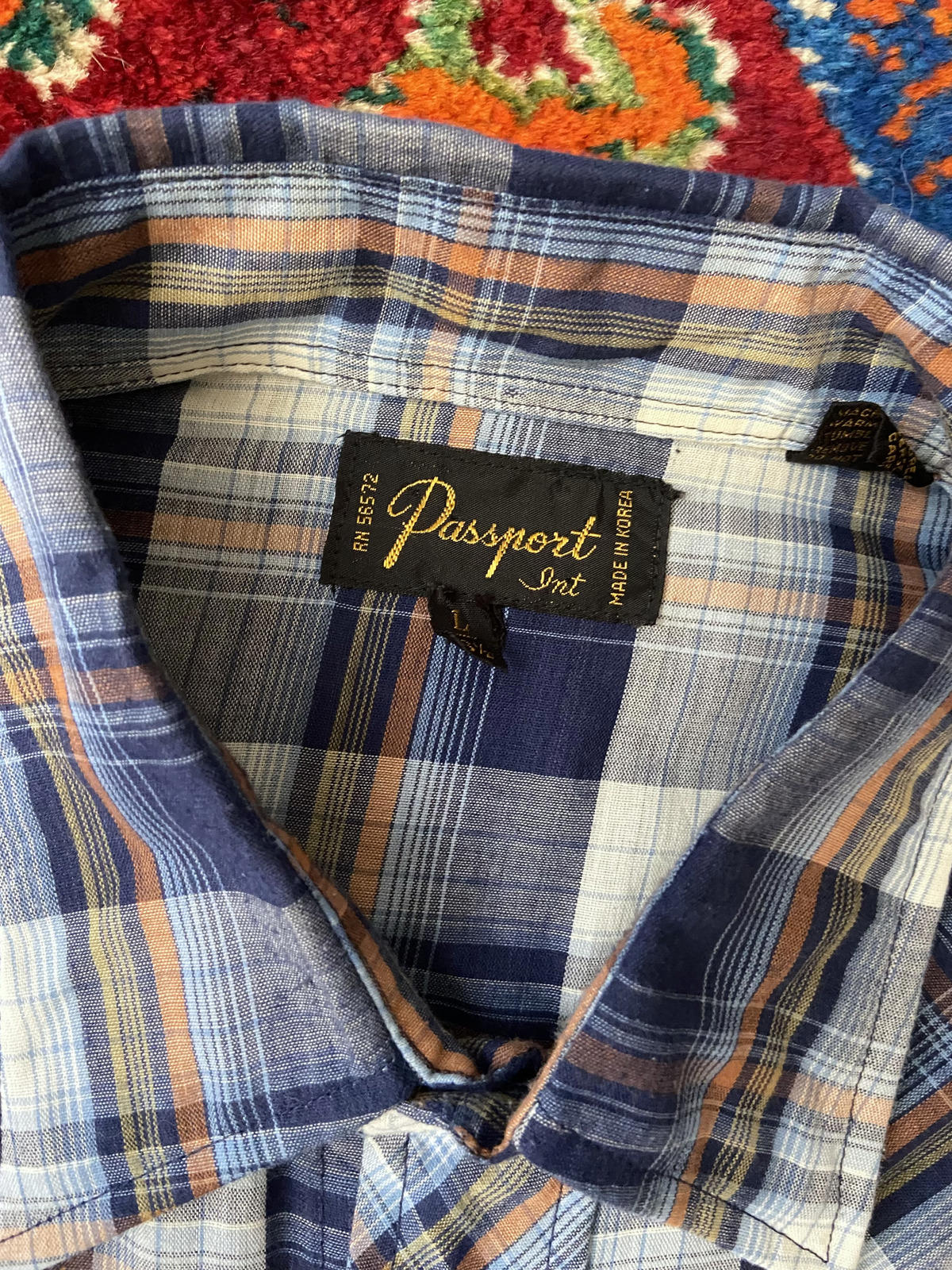 Vintage 1970s Blue & Rust Checked Western Shirt