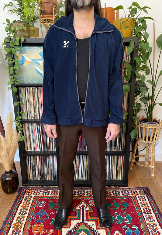 Vintage 1980s Italian Navy Velour Track Top