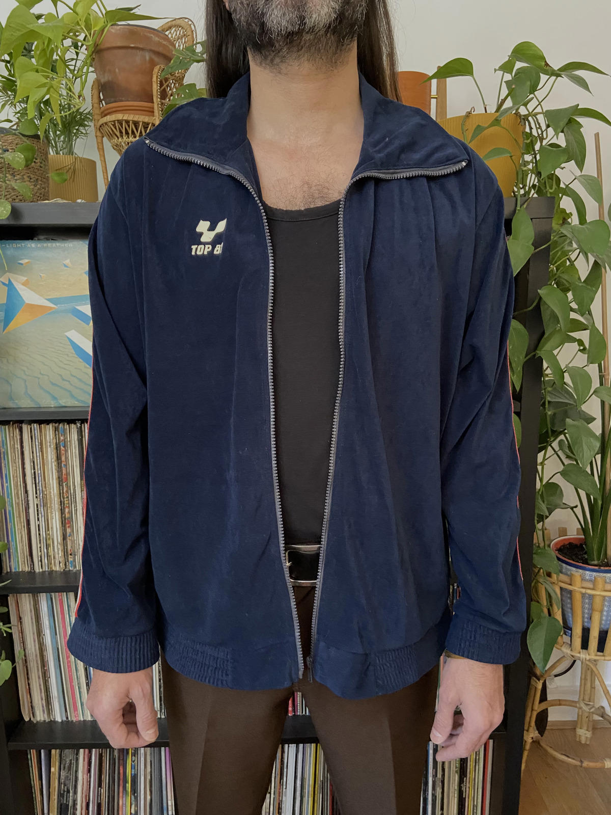 Vintage 1980s Italian Navy Velour Track Top