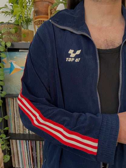 Vintage 1980s Italian Navy Velour Track Top