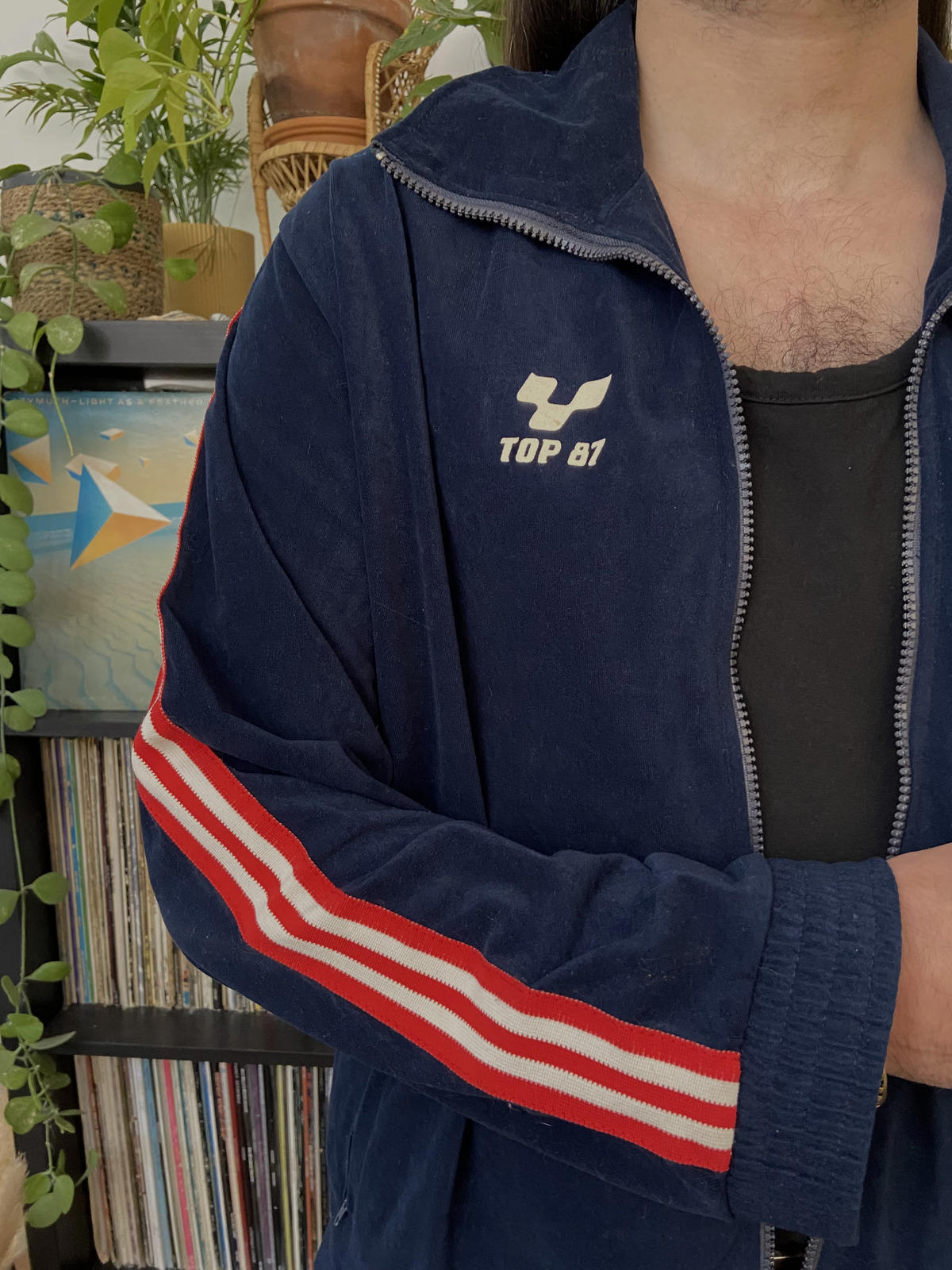 Vintage 1980s Italian Navy Velour Track Top