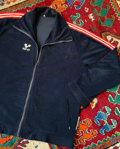 Vintage 1980s Italian Navy Velour Track Top
