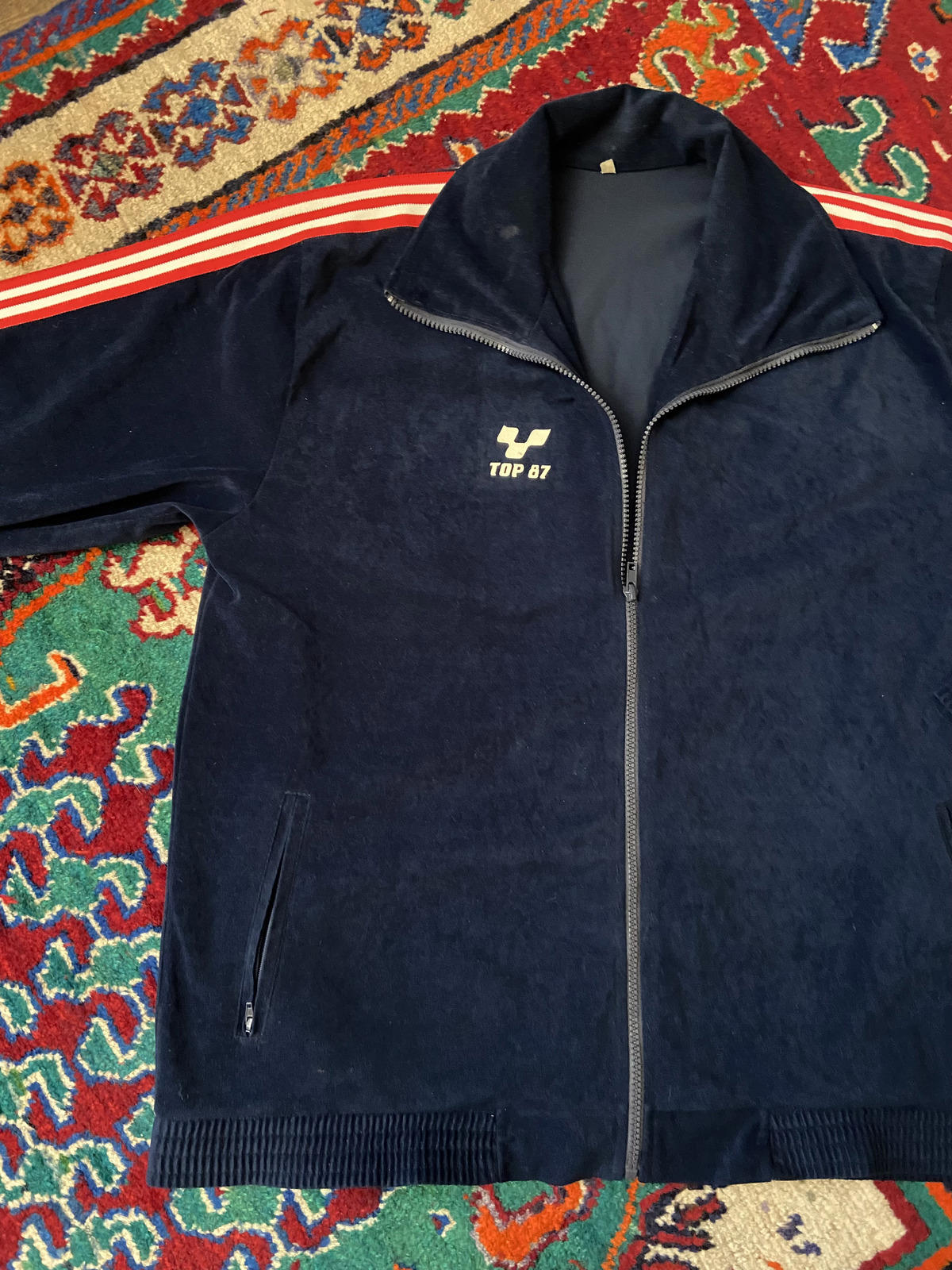 Vintage 1980s Italian Navy Velour Track Top