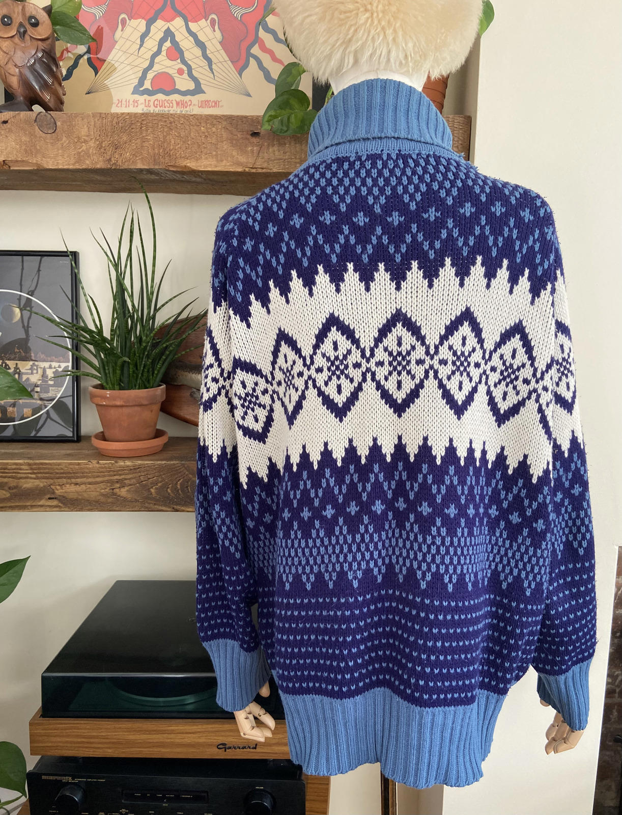 Vintage 1980s Navy Fair Isle Turtleneck Jumper