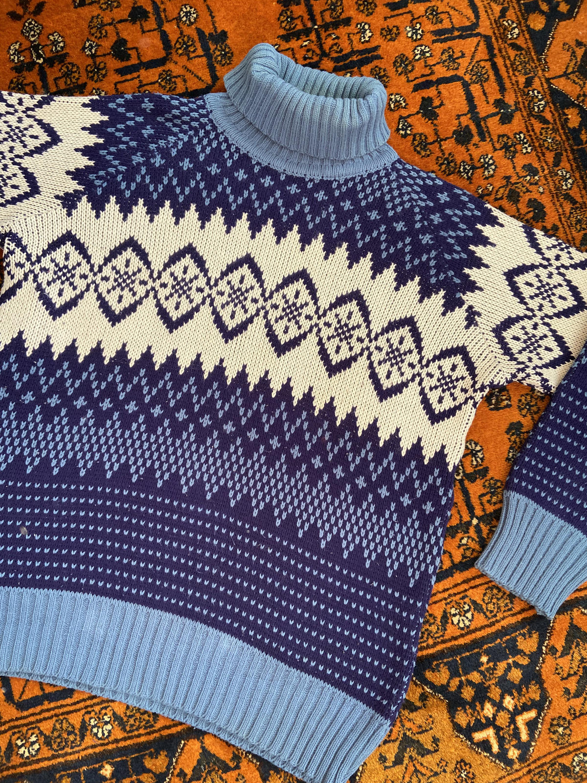 Vintage 1980s Navy Fair Isle Turtleneck Jumper