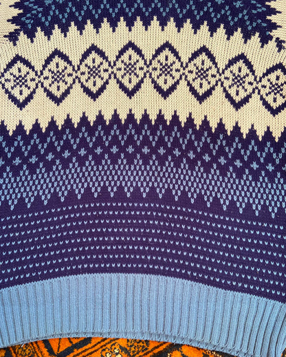 Vintage 1980s Navy Fair Isle Turtleneck Jumper