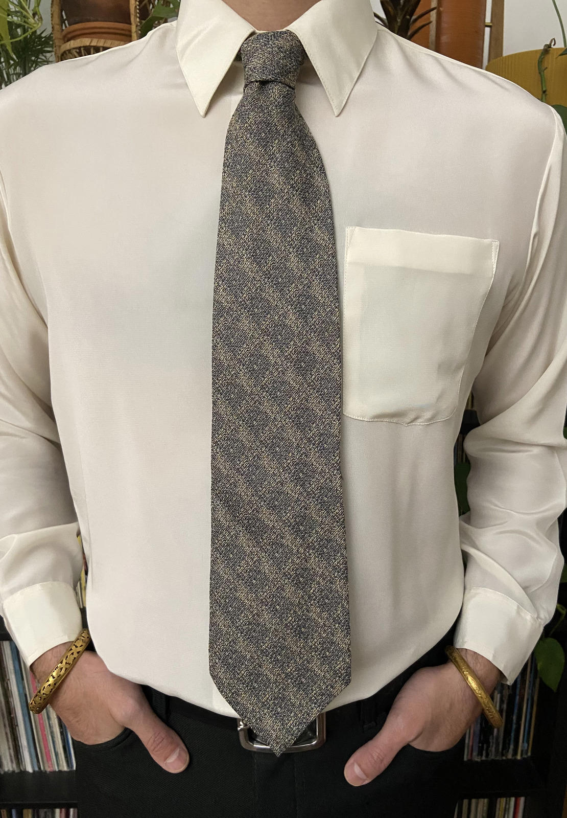 Vintage 1980s Christian Dior Woven Knit Silk Kipper Tie