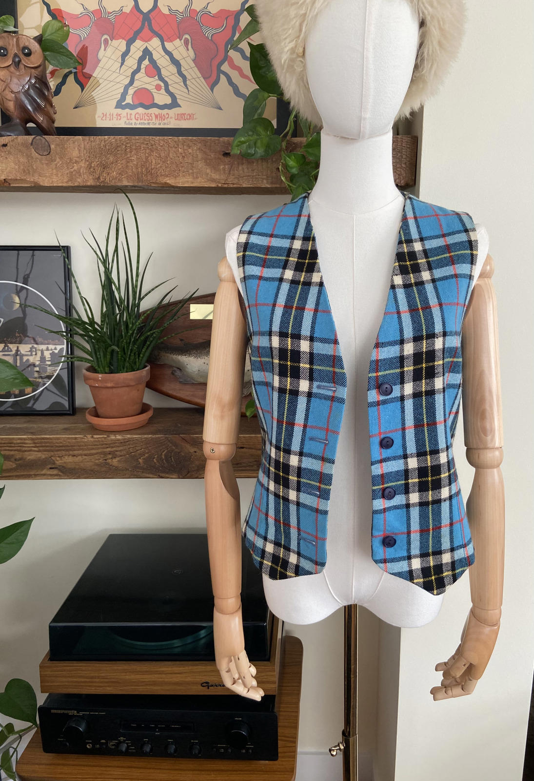 Vintage Blue Tartan Waistcoat