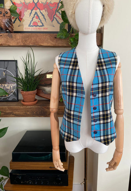 Vintage Blue Tartan Waistcoat