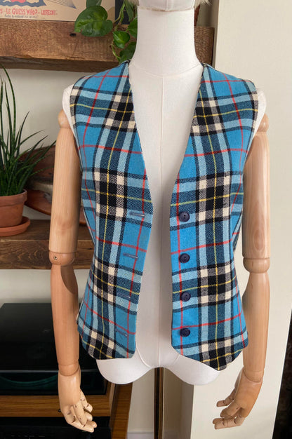 Vintage Blue Tartan Waistcoat