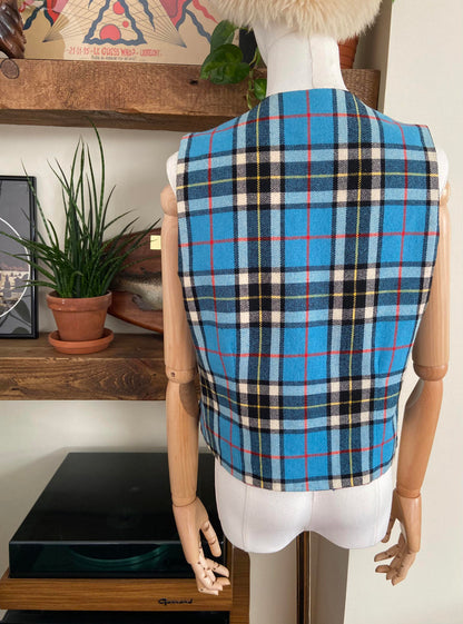 Vintage Blue Tartan Waistcoat