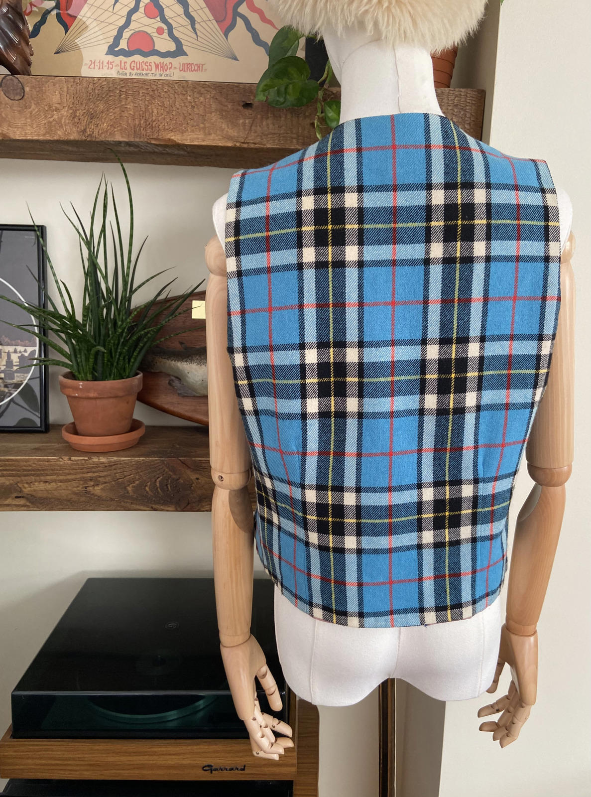 Vintage 1980s Blue Tartan Waistcoat