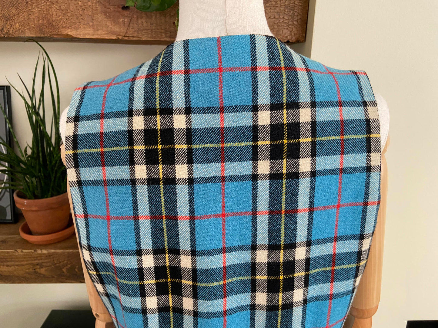 Vintage Blue Tartan Waistcoat