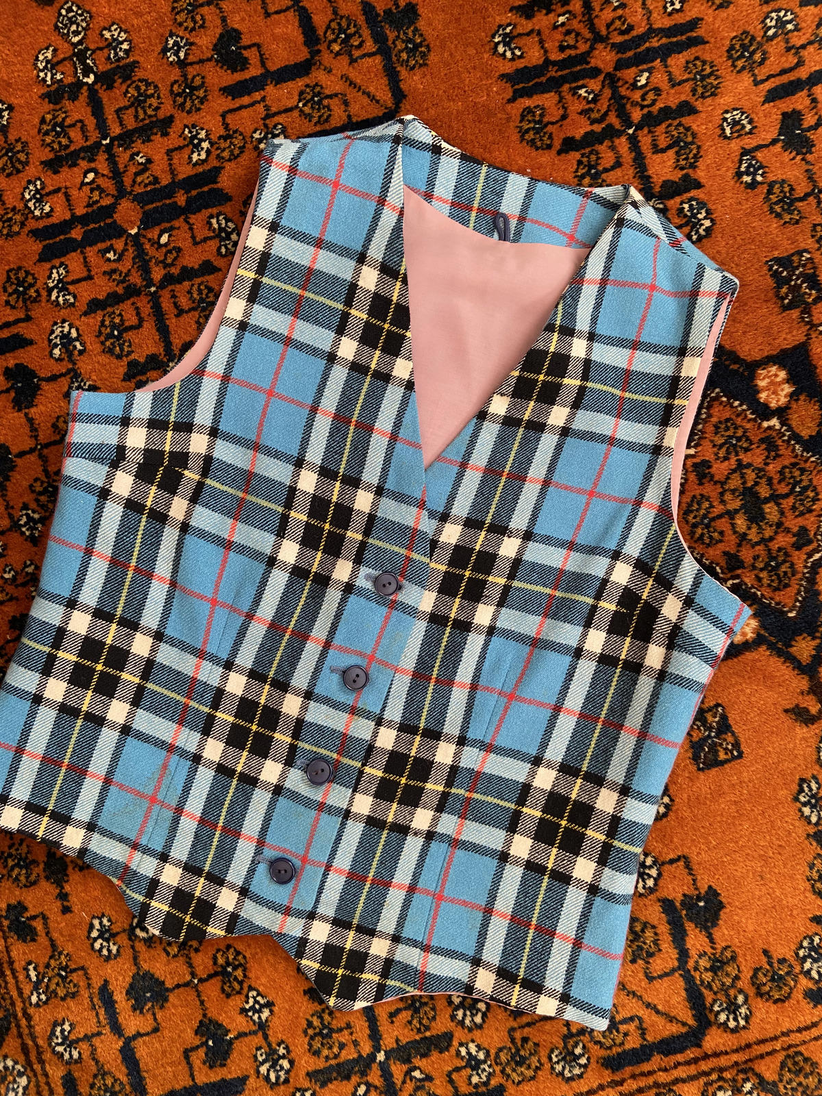 Vintage Blue Tartan Waistcoat