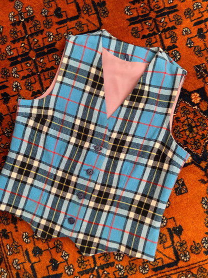 Vintage Blue Tartan Waistcoat