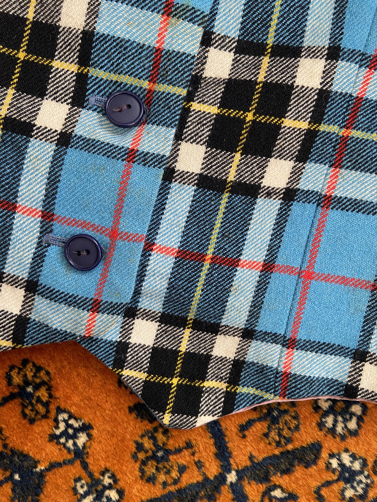 Vintage 1980s Blue Tartan Waistcoat