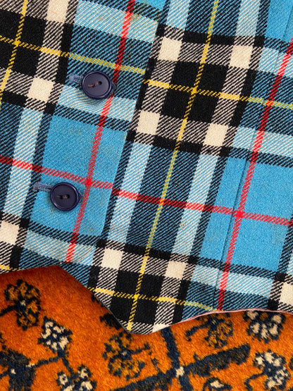 Vintage 1980s Blue Tartan Waistcoat