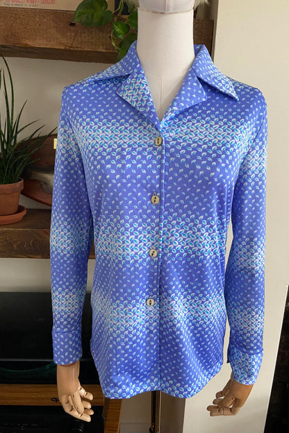 Vintage 1970s Blue Geometric Japanese Shirt