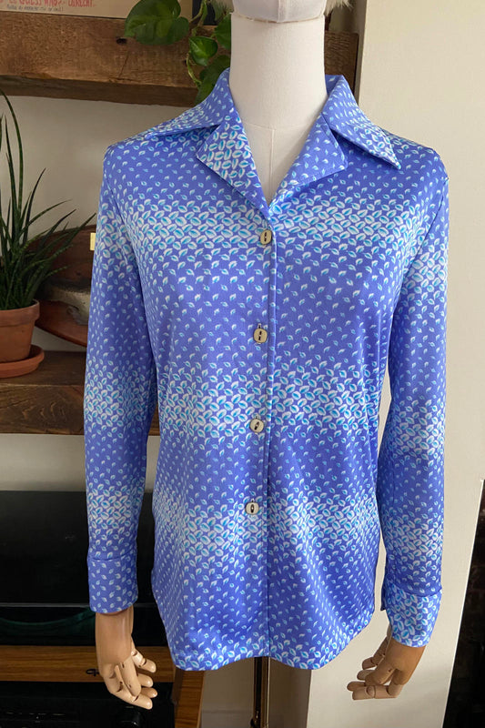 Vintage 1970s Blue Geometric Japanese Shirt