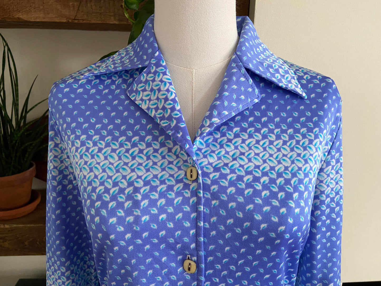 Vintage 1970s Blue Geometric Japanese Shirt