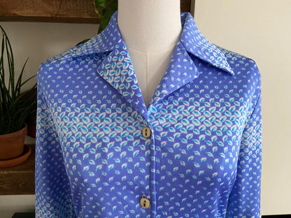 Vintage 1970s Blue Geometric Japanese Shirt
