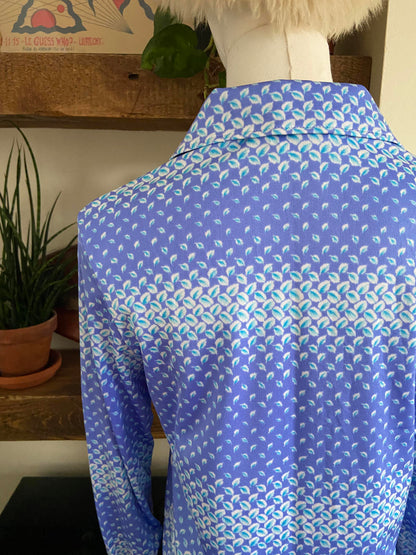 Vintage 1970s Blue Geometric Japanese Shirt