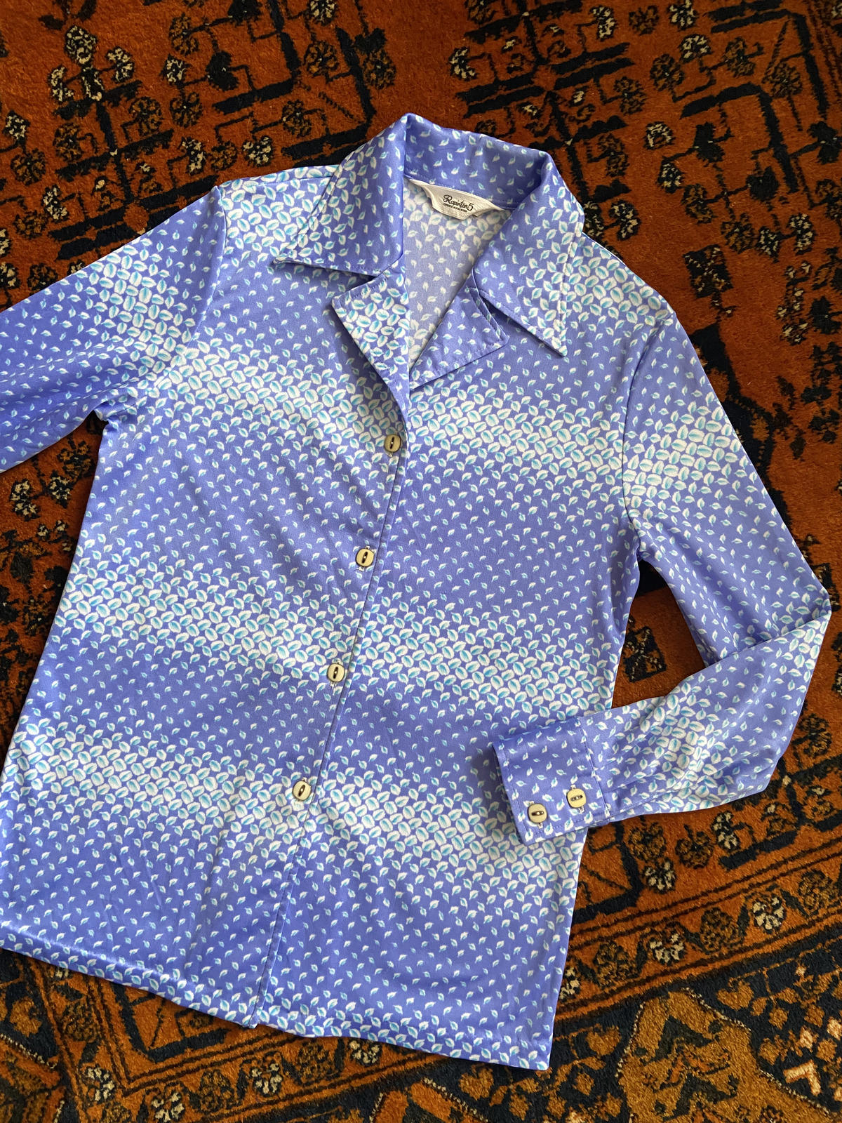 Vintage 1970s Blue Geometric Japanese Shirt