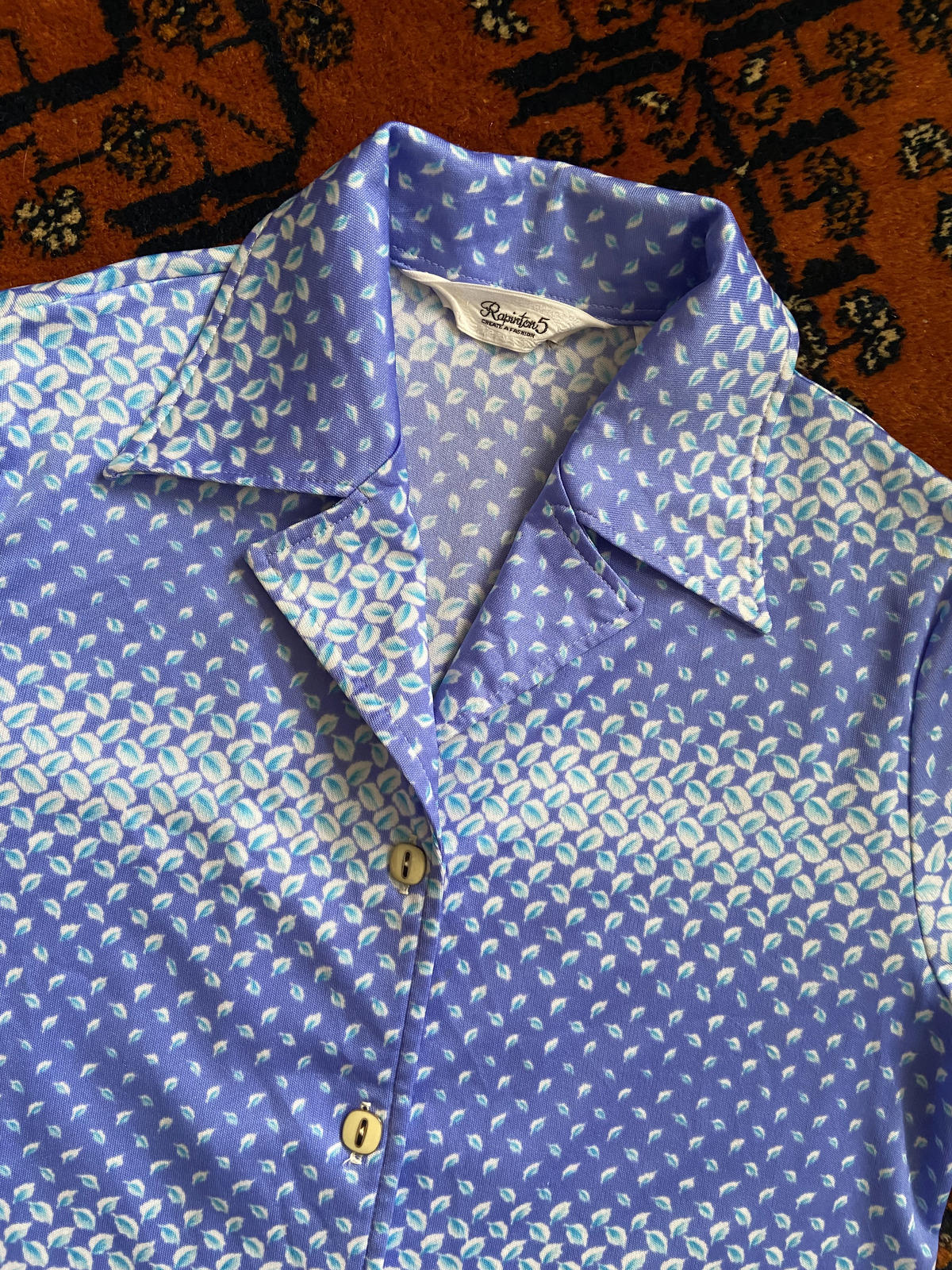 Vintage 1970s Blue Geometric Japanese Shirt