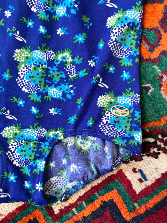 Vintage 1970s Blue Print Swimsuit