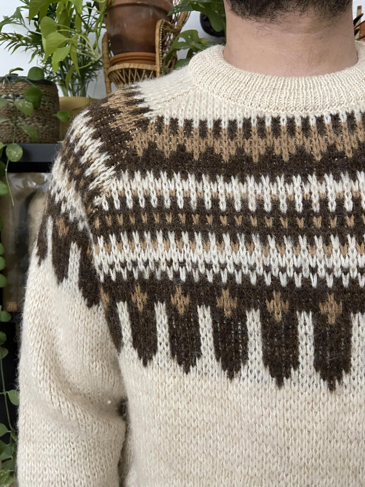 Vintage 1970s Chunky Knit Nordic Cream & Brown Jumper