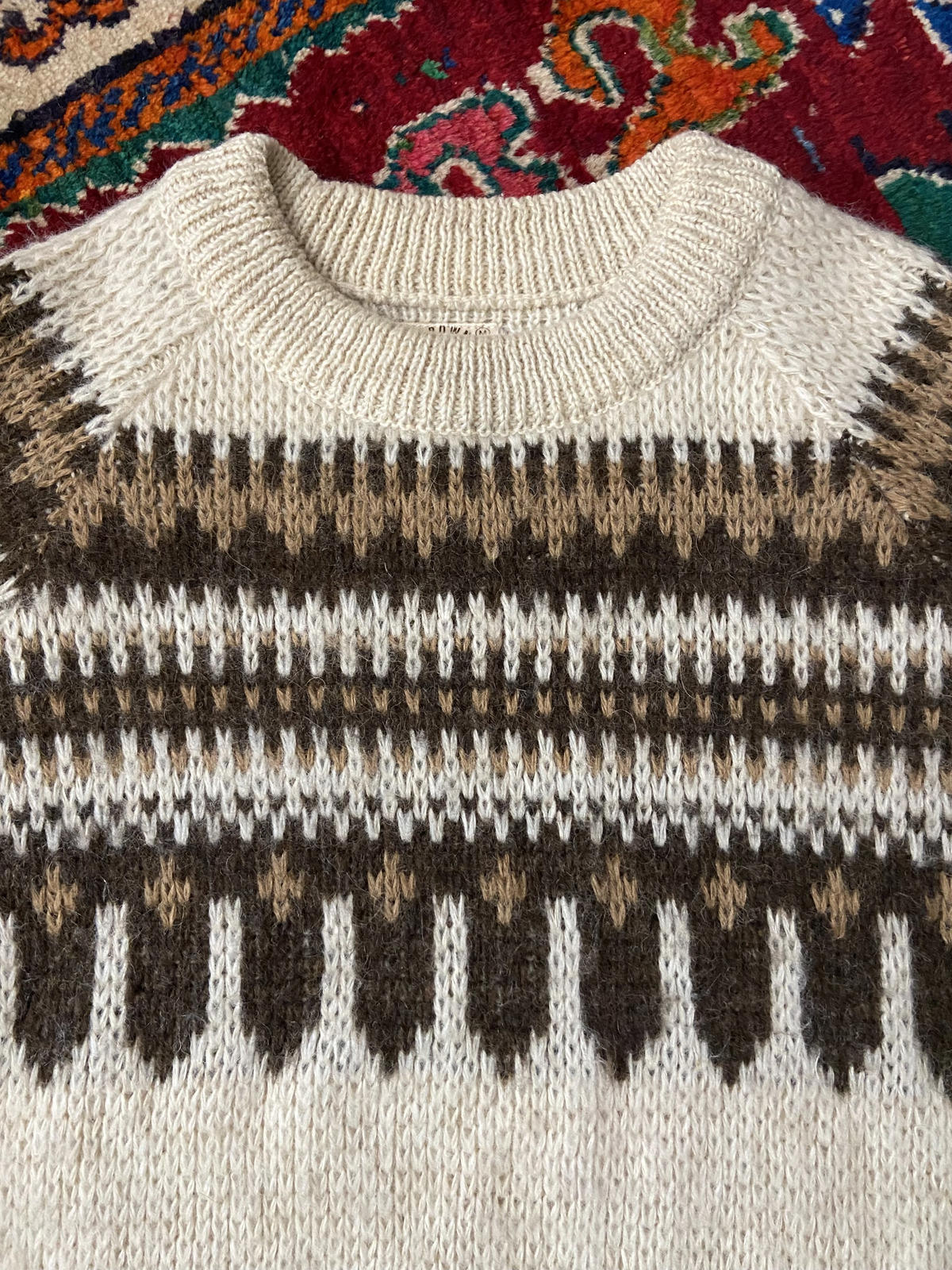 Vintage 1970s Chunky Knit Nordic Cream & Brown Jumper
