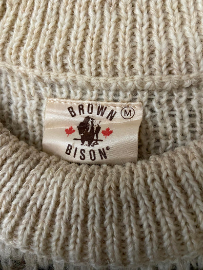 Vintage 1970s Chunky Knit Nordic Cream & Brown Jumper