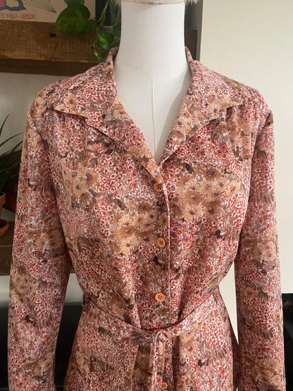 Vintage 1970s Pink Floral Tie Waist Shirt