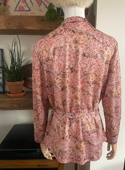 Vintage 1970s Pink Floral Tie Waist Shirt