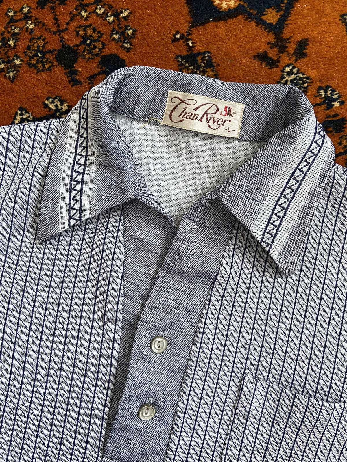Vintage 1970s Japanese Woven Pattern Jersey Top