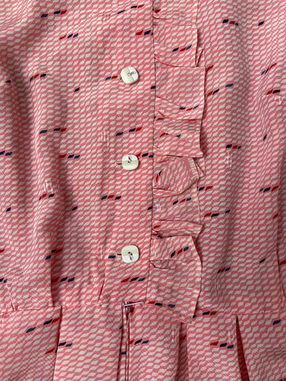 Vintage 1980s Pink Print Ruffle Shirt Dress