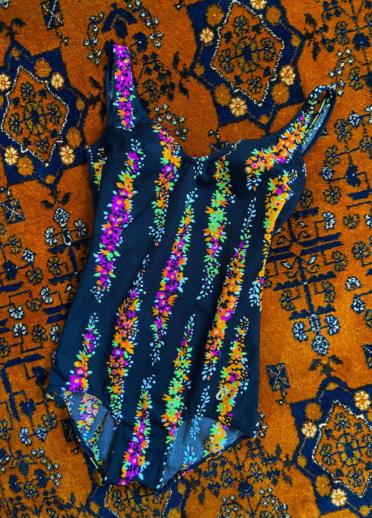 Vintage 1970s Black Print Swimsuit