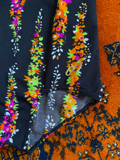 Vintage 1970s Black Print Swimsuit
