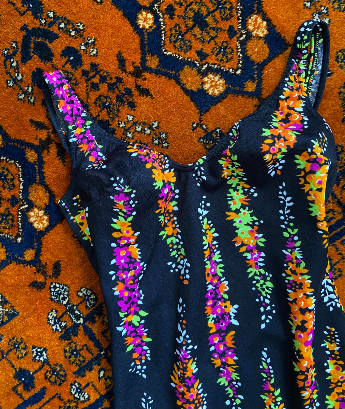 Vintage 1970s Black Print Swimsuit