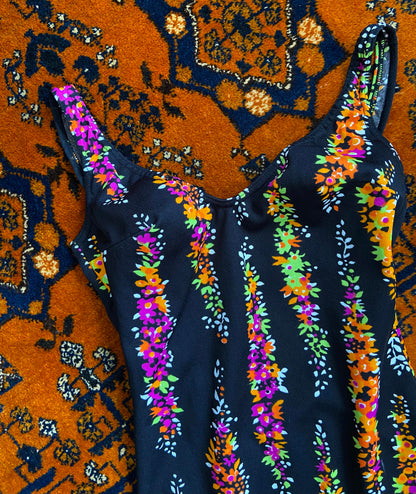 Vintage 1970s Black Print Swimsuit