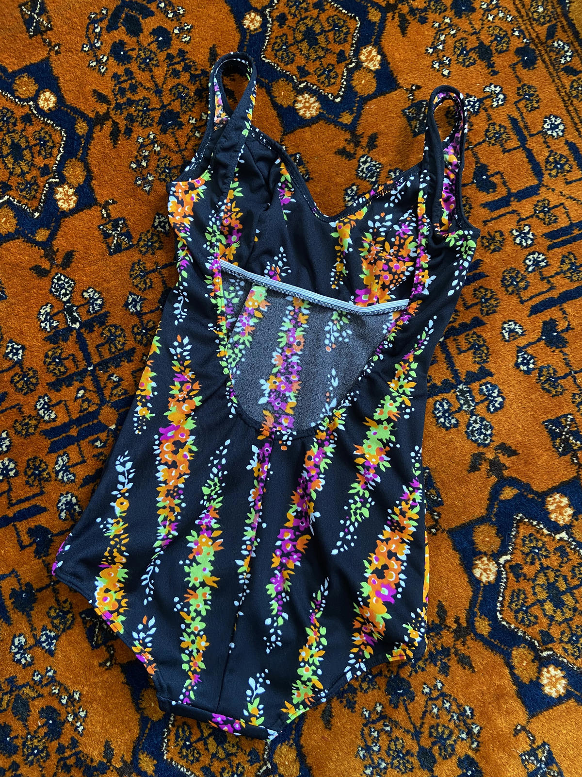 Vintage 1970s Black Print Swimsuit